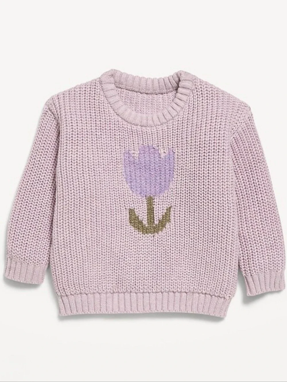 Old Navy Loose Unisex Knit Baby Sweater Tulip Motif Lilac 12 - 18 Months